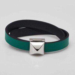 Hermes Bambou/Black Swift Leather Palladium Plated Medor Infini Double Tour